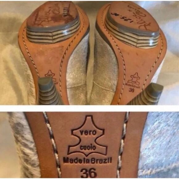 Alice & Olivia Size 5 Miranda Calf Hair Platform Pump Heels Silver White Glam - Picture 9 of 12